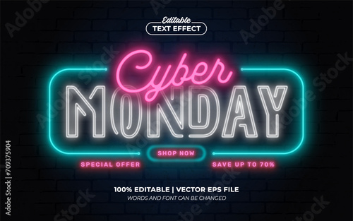 Cyber Monday Neon Light Editable Text Effect Style Premium Vector