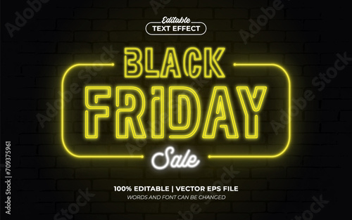 Black Friday Sale Yellow Neon Editable Text Effect Style Premium Vector