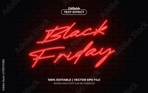 Black Friday Red Neon Glow Editable Text Effect Style Premium Vector