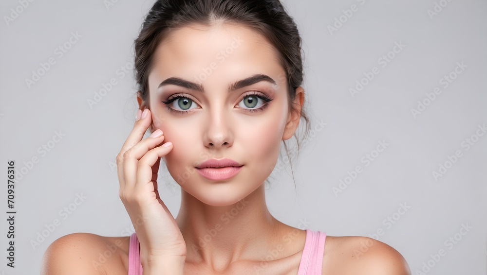 beautiful woman with flawless skin standing on an isolated background, skin care, facial, plastic surgery, advertising face, woman portrait beautiful woman with flawless skin standing on an isolated background, skin care, facial, plastic surgery, advertising face, woman portrait