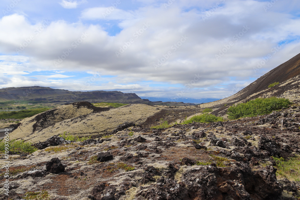 View of the lava fields of a past volcanic eruption in Iceland.