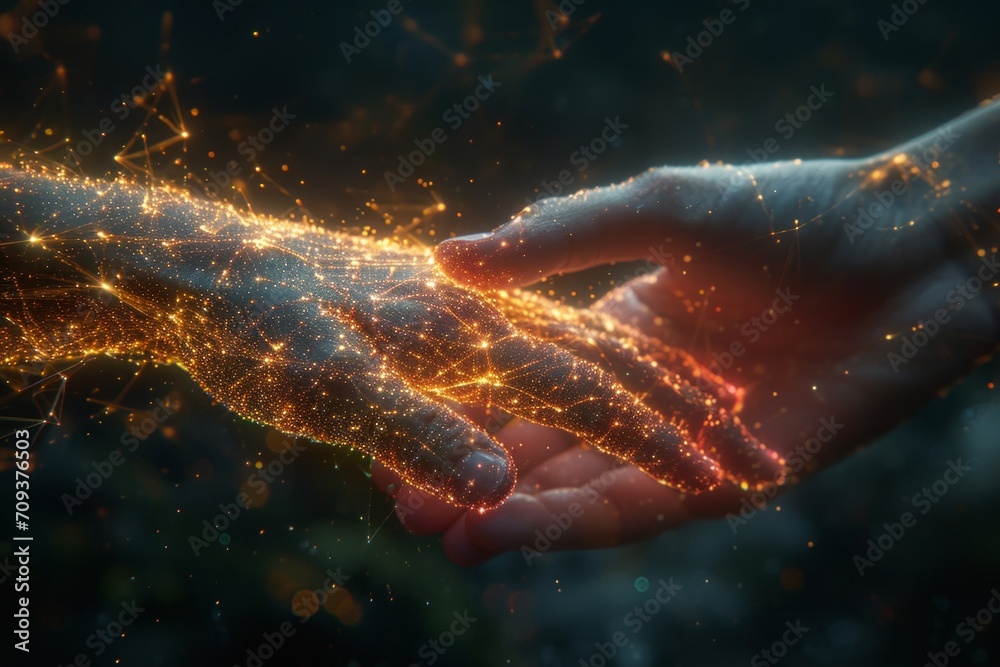 Technology cosmic handshake between a human and artificial intelligence ...