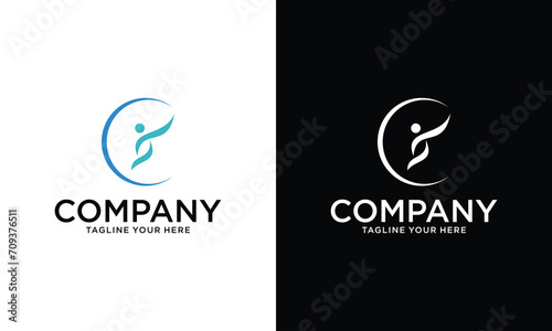 Abstract round symbol with happy human silhouette. Sport, fitness, medical or health care center logo design concept.