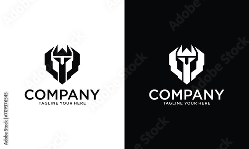 centurion warrior and letter t logo design element- security business visual identity template photo