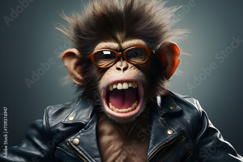 funny studio portrait of monkey wearing leather jacket © Sarah
