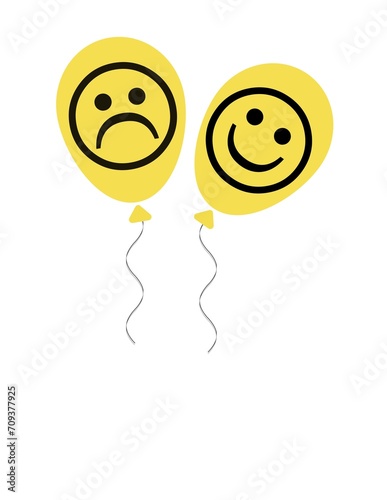 Smiley and Frowny Face Balloons on Isolated Background