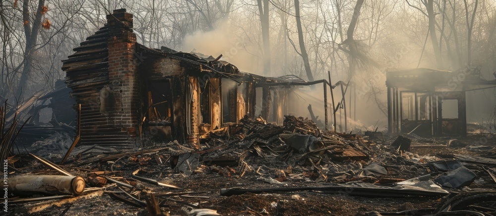 Destruction of fire-damaged structure Destruction of fire-damaged structure