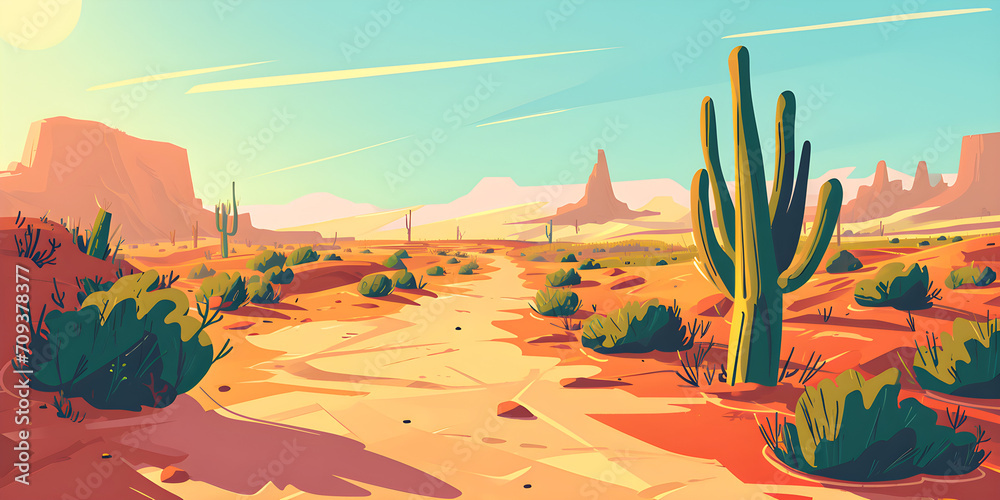 cute cartoon illustration of desert landscape banner