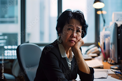 senior Asian businesswoman reacting to bad news