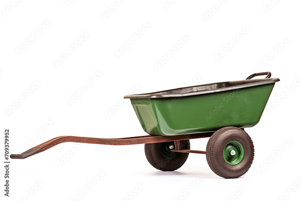 Green Wheelbarrow Isolated on White Background