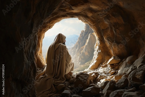 Resurrection moment: jesus christ's rebirth, the unveiling of the tomb in the sacred cave, a divine narrative of hope, faith, and spiritual awakening in Christian tradition Easter photo