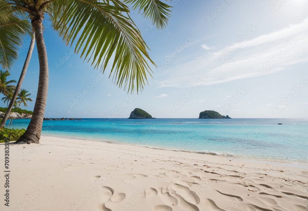 Obraz premium Sandy beach with distant island