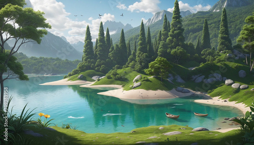 Dreamy landscape with floating islands