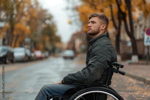 A young man, wounded by war, spends his days retired in a wheelchair bored.