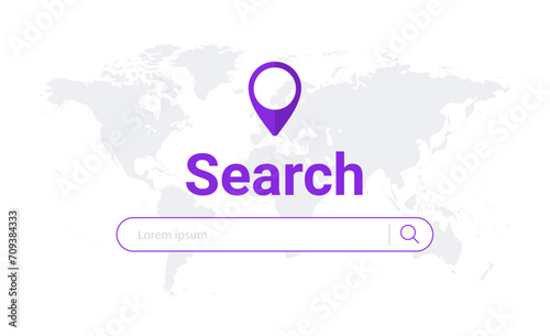 Website search bar browser world map. Research field find tab app search url concept.