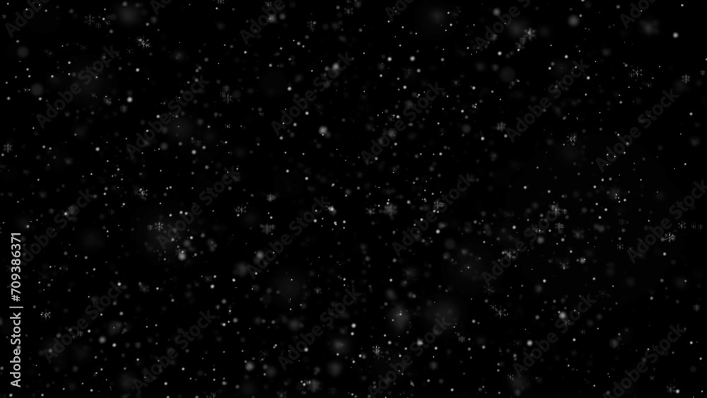 Obraz premium Realistic snowflakes isolated on black background. Overlay white snow