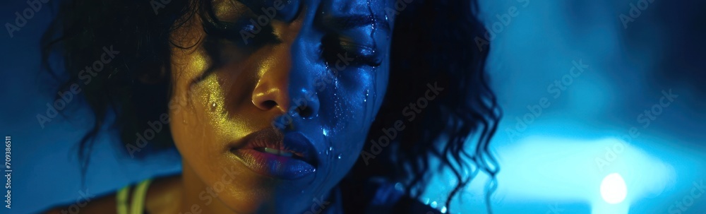 Black Female Crying Good Looking Backdrop With Copy Space Generative AI