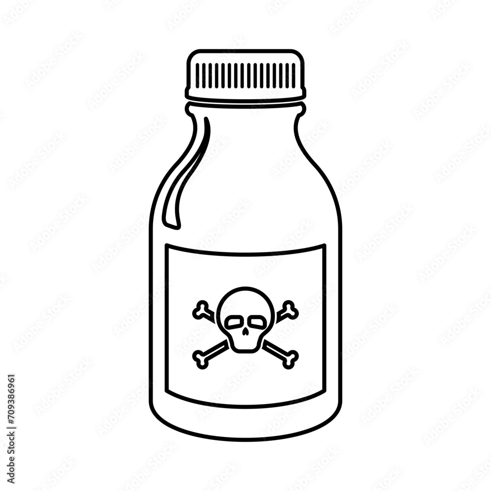 Poison bottle or toxic liquid with skull and crossbones on the front in line drawing vector