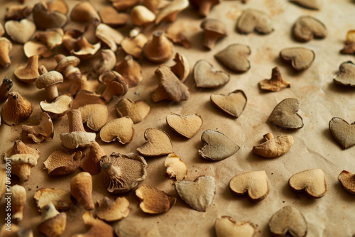 Dried mushrooms. Background with selective focus and copy space