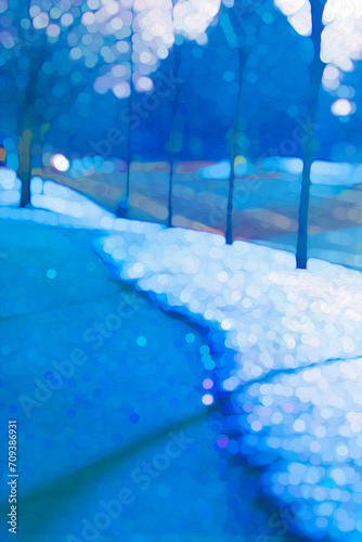 Winter Tree Lined Paths in Blue, Green, Purple, Gray (filtered photo) Art, Artwork, Design, Illustration © DLP INSPIRATIONS