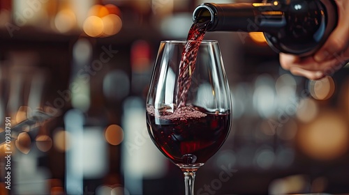bartender pouring red wine into a glass. Hospitality, beverage and wine concept.