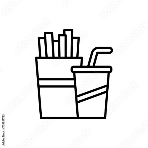 French fries and drink outline icons, minimalist vector illustration ,simple transparent graphic element .Isolated on white background