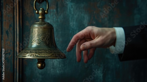 Restaurant bell vintage with hand. The bell of a psychologist photo