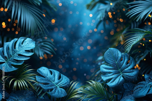 Beautiful dark background of blue leaves. Top view.