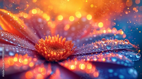 Colorful image of dew on a flower