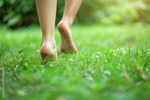 Barefoot in nature, concept of freedom and happiness. Background with selective focus and copy space
