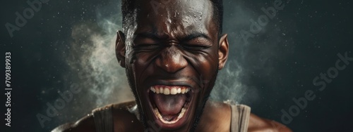 Black Male Excited Good Looking Setting With Copy Space Generative AI