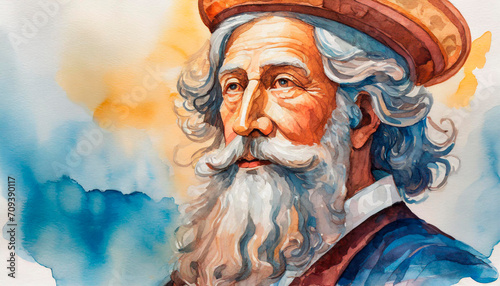 Modern portrait of italian artist, engineer, and scientist Leonardo da Vinci, the Renaissance man