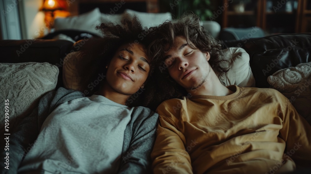 Couple on Couch created with Generative AI Technology, ai, generative