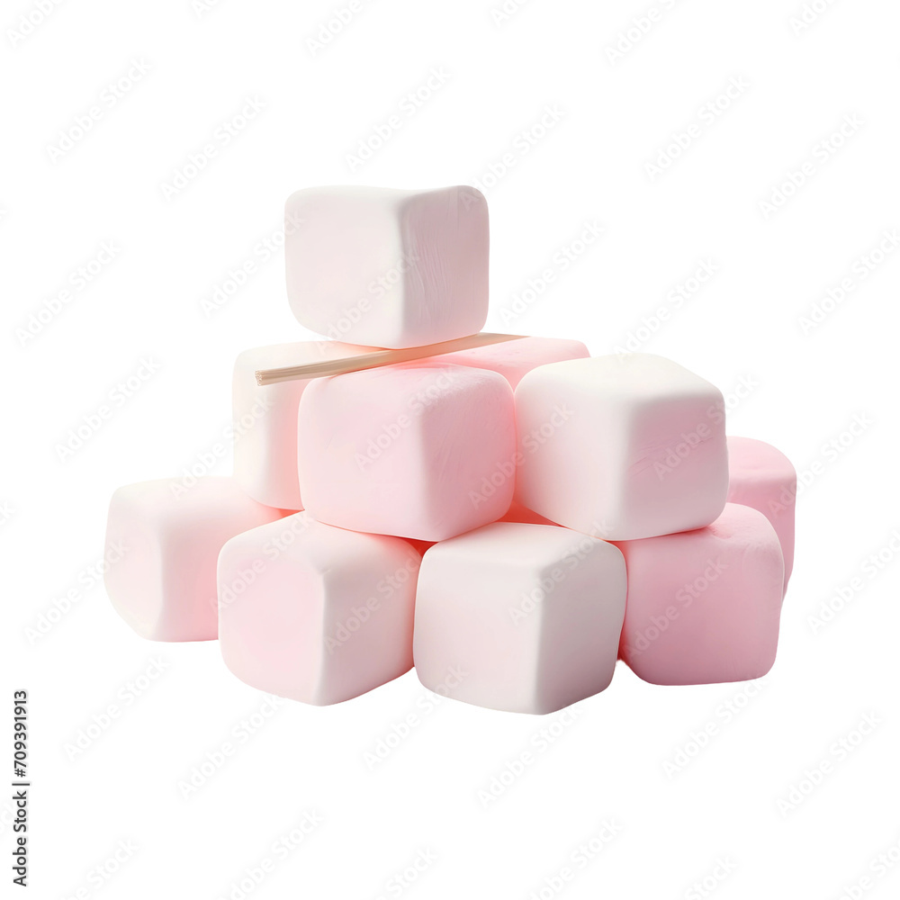 Pink and white marshmallows isolated on transparent background