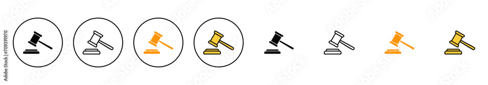 Gavel icon set vector. judge gavel sign and symbol. law icon. auction hammer - obrazy, fototapety, plakaty 