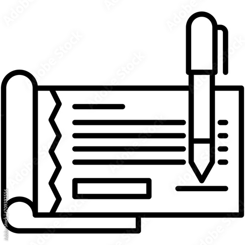 Cheque Book Icon. Checkbook Paper Pay Pictogram Graphic Illustration. Isolated Simple Line Icon For Infographic, App and Web Button.