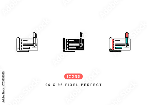 Cheque Book Icon. Checkbook Paper Pay Pictogram Graphic Illustration. Isolated Simple Line Icon For Infographic, App and Web Button.