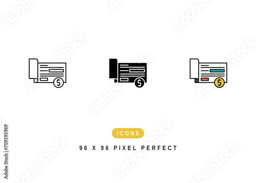 Cheque Book Icon. Checkbook Paper Pay Pictogram Graphic Illustration. Isolated Simple Line Icon For Infographic, App and Web Button.