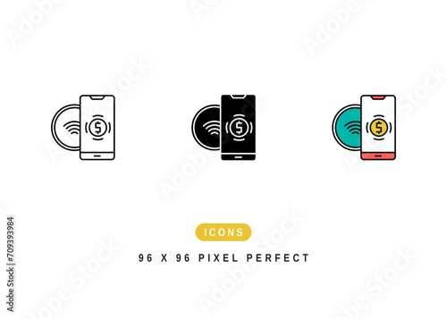 Contactless Payment Icon. NFC Card Pay Pictogram Graphic Illustration. Isolated Simple Line Icon For Infographic, App and Web Button.