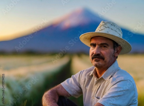 Mature/Senior Latin farmer on the field closeup portrait