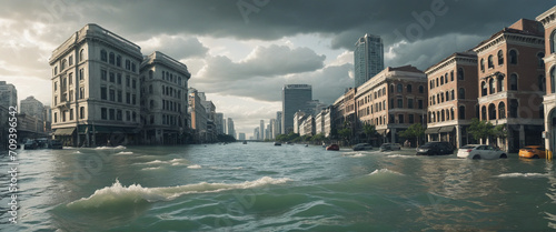 Devastation of a Dystopian City ravaged by Climate Change and Global Warming. photo
