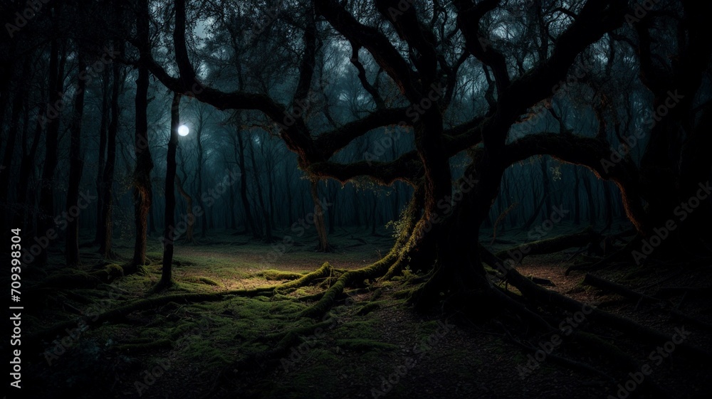 night forest in the fog