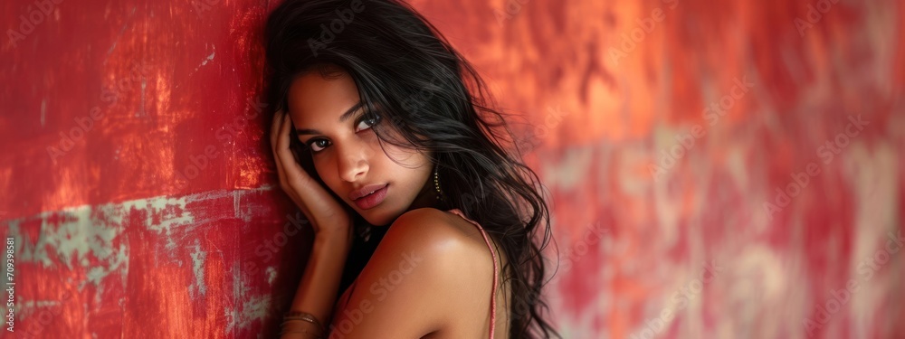 Fototapeta premium East Indian Female In Love Attractive Background With Copy Space Generative AI