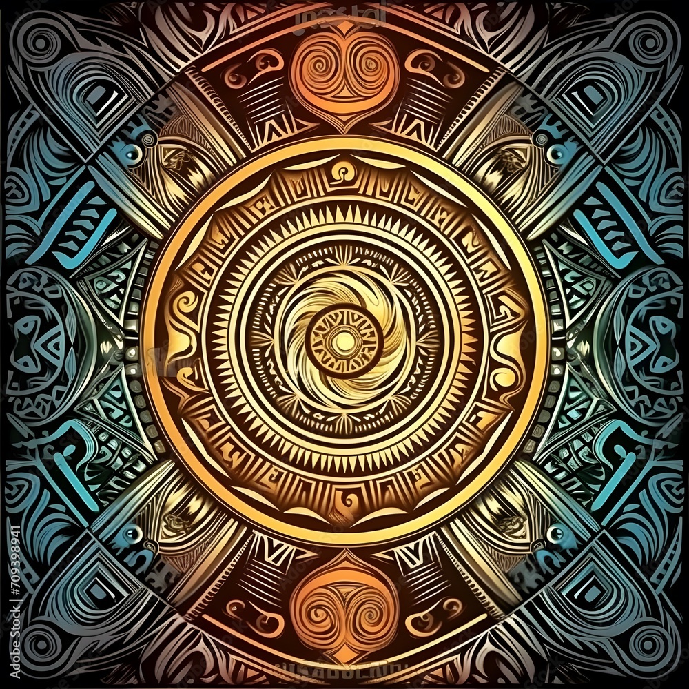 polynesian tribal design, metallic, colorful, vector image