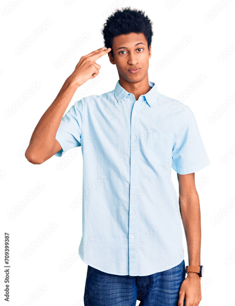 Young african american man wearing casual clothes shooting and killing oneself pointing hand and fingers to head like gun, suicide gesture. Young african american man wearing casual clothes shooting and killing oneself pointing hand and fingers to head like gun, suicide gesture.