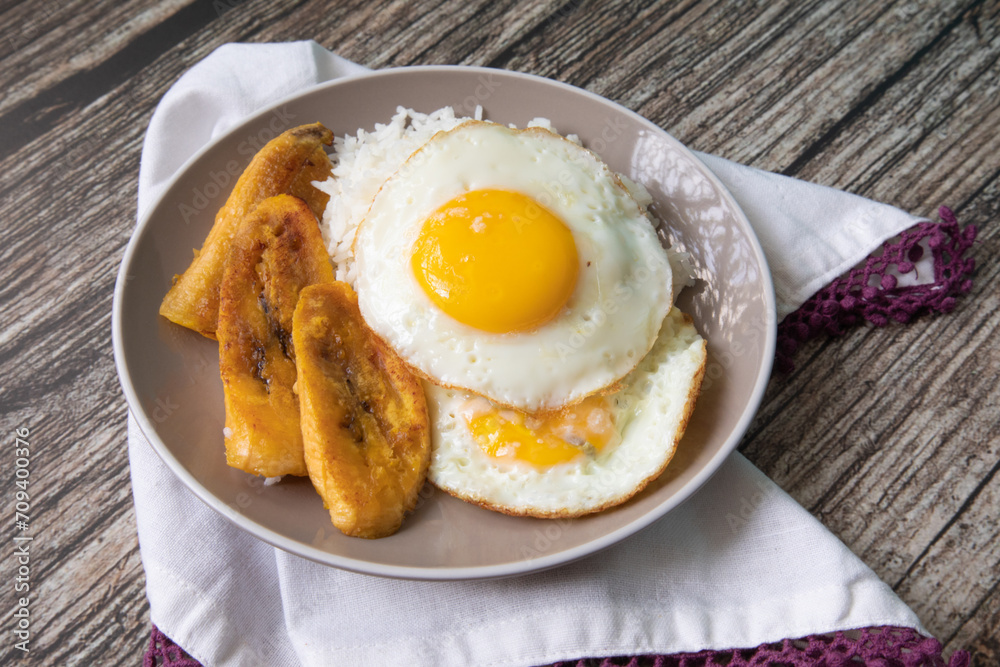 White rice with english fried egg and fried bananas cuban food simple comfort food White rice with english fried egg and fried bananas cuban food simple comfort food