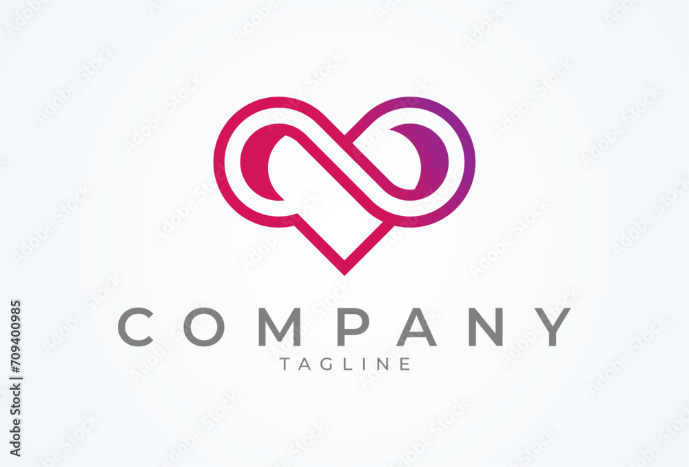 Heart logo design. Heart with infinity combination. flat design logo template. vector illustration