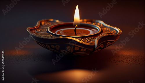 Diwali diya or oil lamp isolated, festival of lights, close up white background, Ai generated image photo