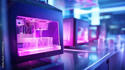 Closeup of a 3D printer creating customized medical devices for personalized treatments. photo