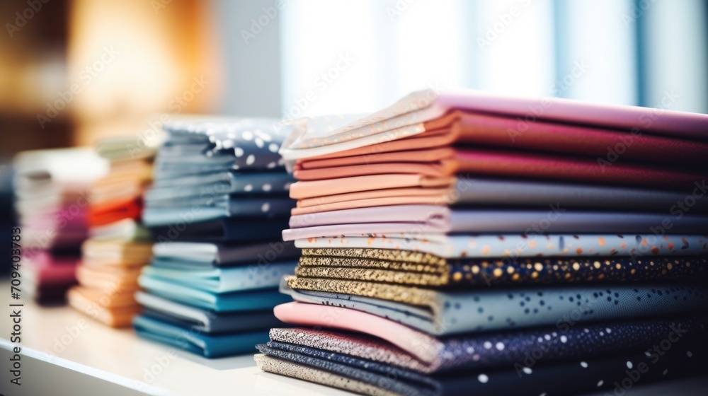 Closeup of a fabric pattern book, displaying a wide variety of prints and textures for a personalized styling consultation. Closeup of a fabric pattern book, displaying a wide variety of prints and textures for a personalized styling consultation.